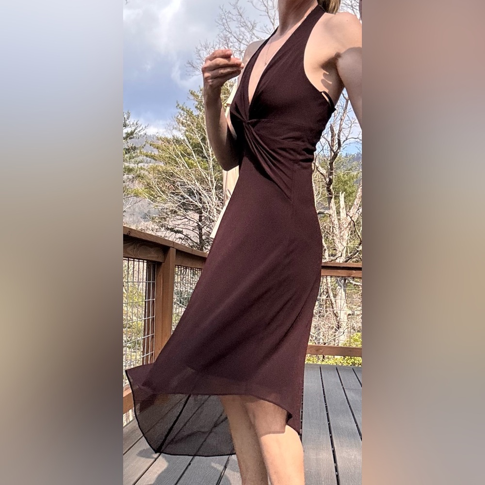 Vintage Cache Brown Halter Asymmetrical Dress Size 2 Y2K 90s